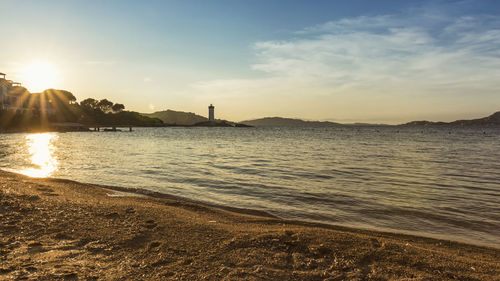 Scenic view of sea against sky during sunset