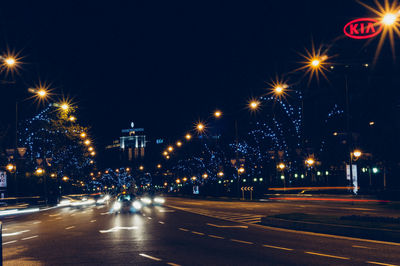 Light trails on street at night