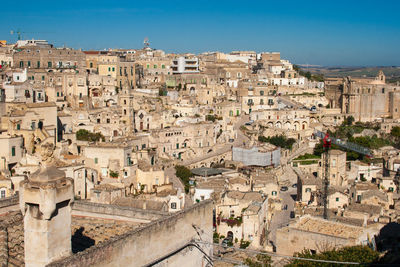 High angle view of townscape against clear sky