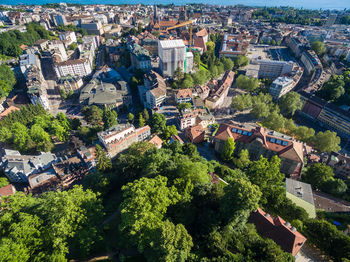 High angle view of buildings in city