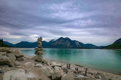 Scenic view of mountains against cloudy sky