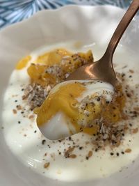 Close-up of breakfast served in plate