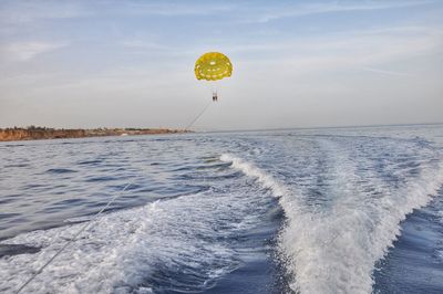 People paragliding over sea against sky