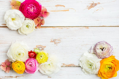 High angle view of rose bouquet on table