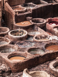 High angle view of messy indoors