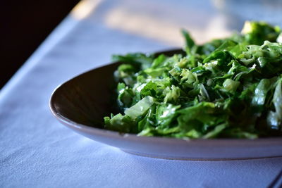 Close-up of salad in bowl on table