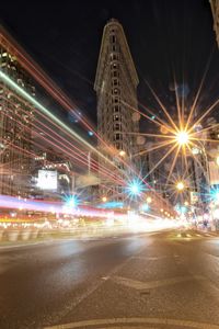 Light trails on road at night