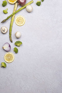 High angle view of fruits on table