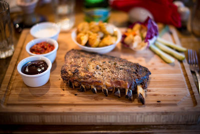 High angle view of food on table