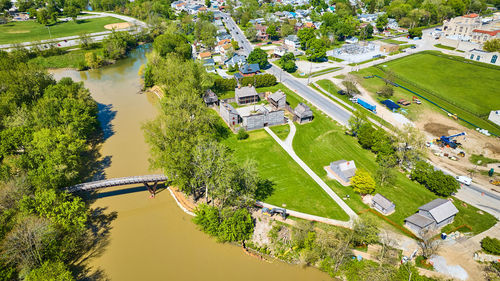 High angle view of buildings in city