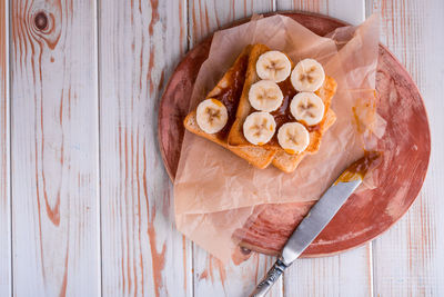 High angle view of breakfast on table