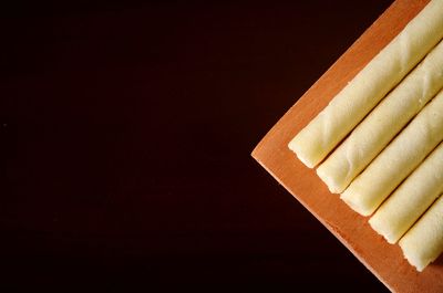 High angle view of fruit on table against black background