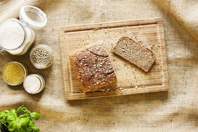 High angle view of breakfast on table