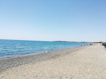 Scenic view of beach against clear blue sky