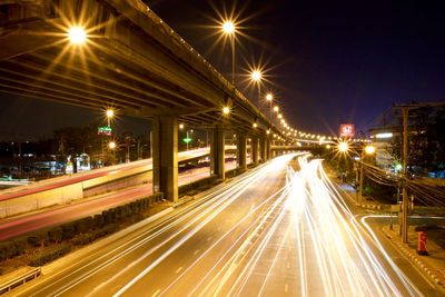 Light trails on street at night