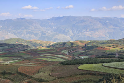 High angle view of landscape against cloudy sky