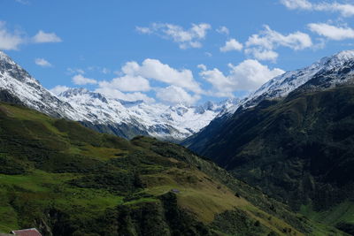 Scenic view of snowcapped mountains against sky