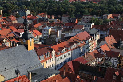 High angle view of buildings in city