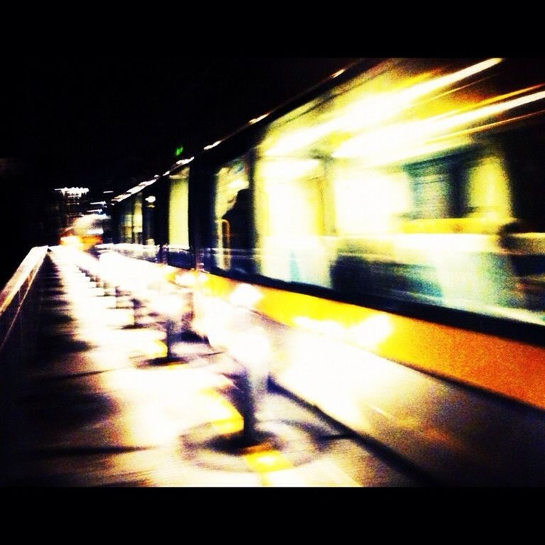 transportation, illuminated, railroad station platform, night, blurred motion, railroad station, public transportation, speed, railroad track, rail transportation, motion, mode of transport, on the move, train - vehicle, travel, subway station, train, long exposure, the way forward, passenger train