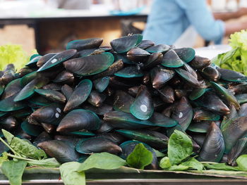 Close-up of blueberries for sale at market stall