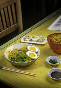 High angle view of food on table