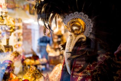 Close-up of statue against temple