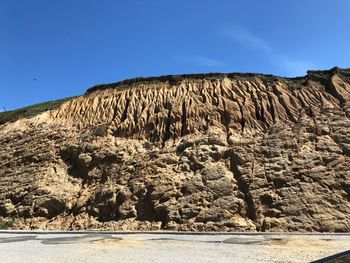 Scenic view of rocks against clear blue sky