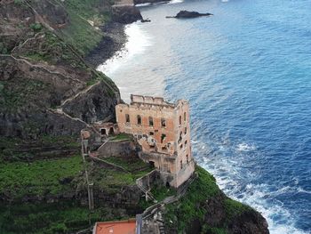 High angle view of castle on coast