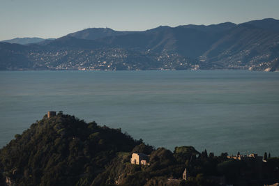 Scenic view of sea by city against sky