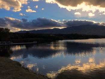 Scenic view of lake at sunset