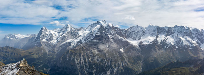 Scenic view of snowcapped mountains against sky