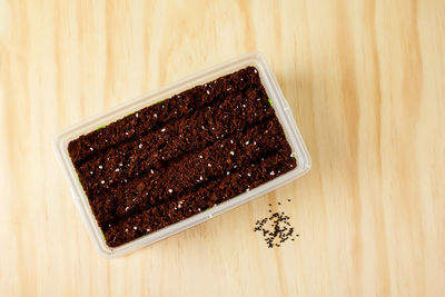 High angle view of cake on table