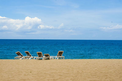 View of chair on beach