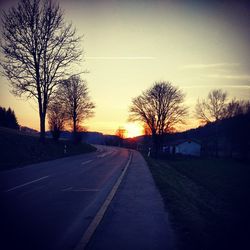 Empty road along bare trees