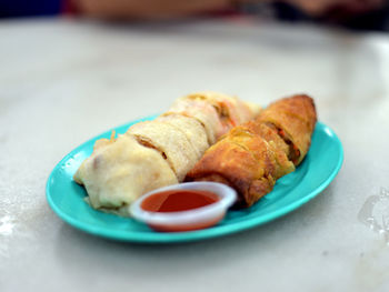 Close-up of breakfast served in plate