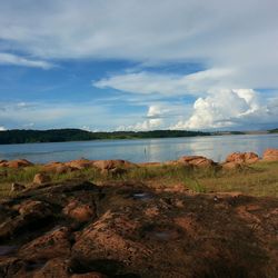 Scenic view of sea against cloudy sky