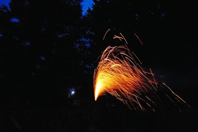 Low angle view of fireworks against sky at night