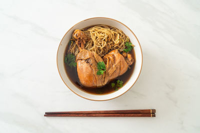 High angle view of food in bowl on table