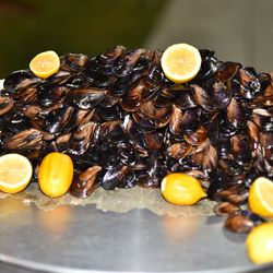 High angle view of fruits on table