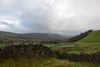 Scenic view of agricultural landscape against sky