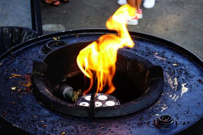 High angle view of burning fire