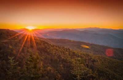 Countryside landscape against sunset