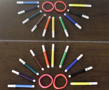 High angle view of colored pencils on table