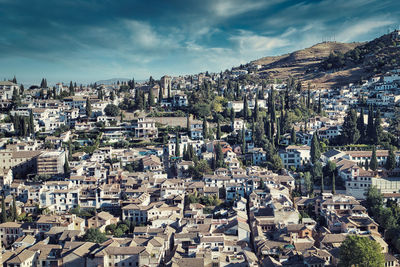 Panoramic view of the old town of granada in andalusia and its arab quarter, the albacín