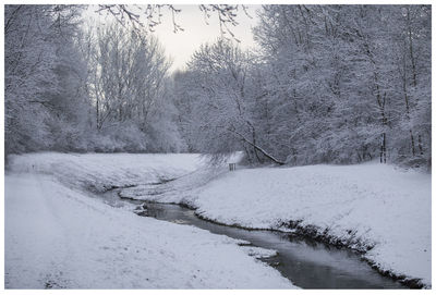 Snow covered landscape against sky