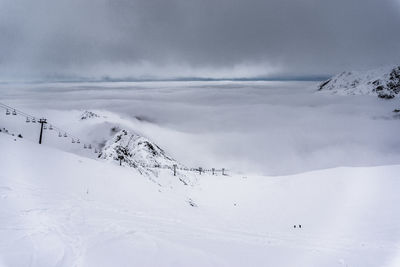 Scenic view of snow covered mountains against sky