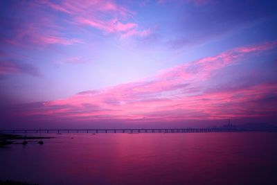 View of bridge over calm sea at sunset