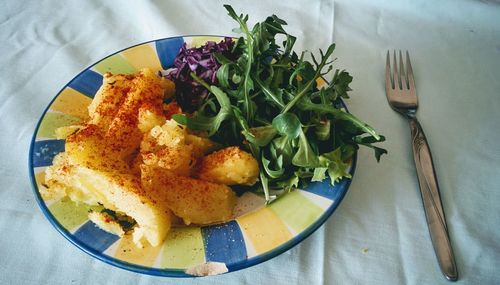 High angle view of meal served in plate