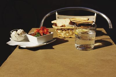 Close-up of served food on table