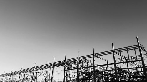 Low angle view of crane against clear sky